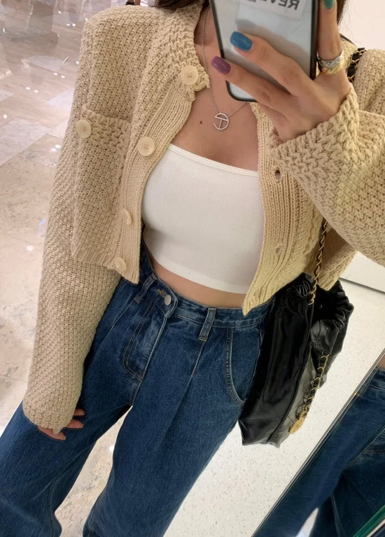 Cardigan donna coreano maniche corte collo polo – versatile knit senza maniche, girocollo, perfetto per tutte le stagioni