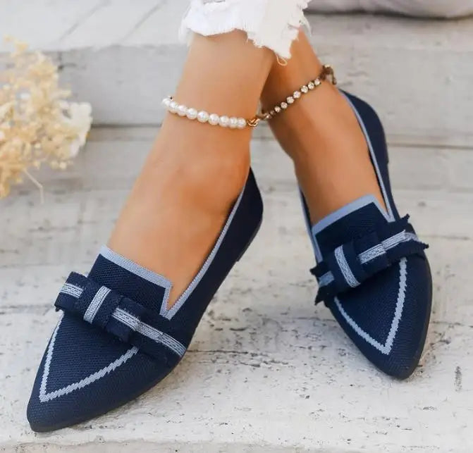 Ballerine Donna  – Scarpe Slip-On Traspiranti in Maglia a Punta con Nodo Decorativo