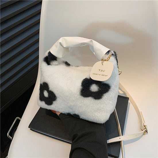 Borsa a mezzaluna in ecopelliccia donna – Hobo half-moon con manico arricciato e tracolla crossbody