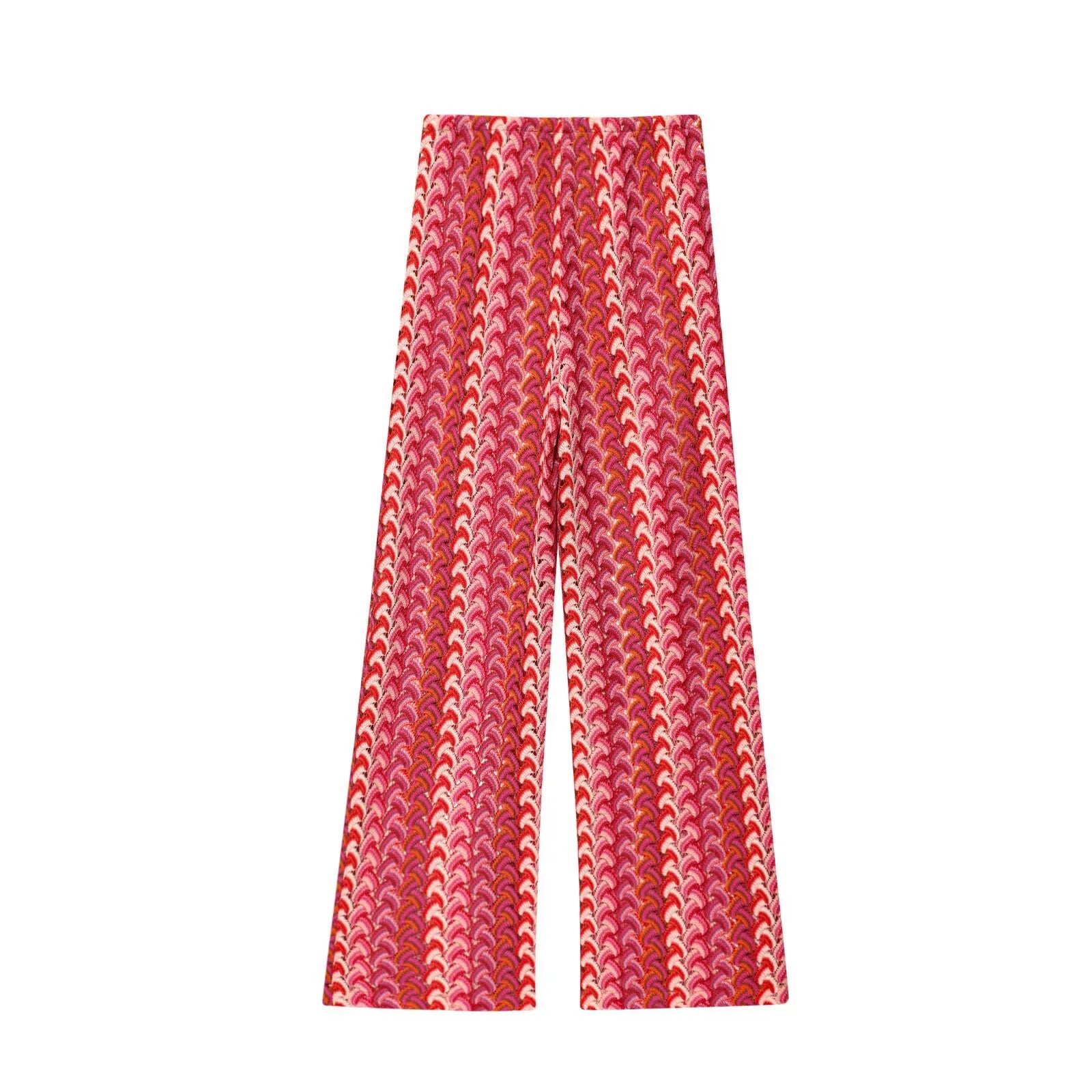 Coordinato donna in maglia crochet – top corto girocollo e pantaloni dritti vita alta