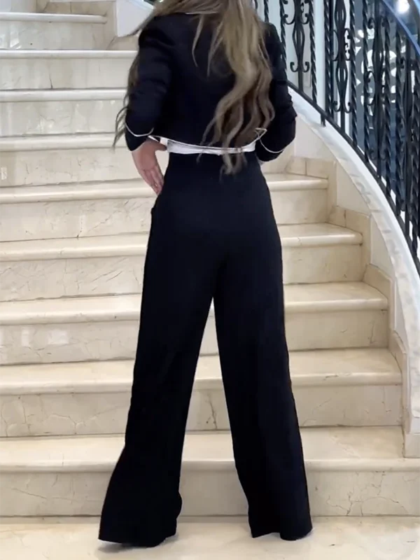 Completo Donna Elegante Blazer Cropped e Pantalone Palazzo