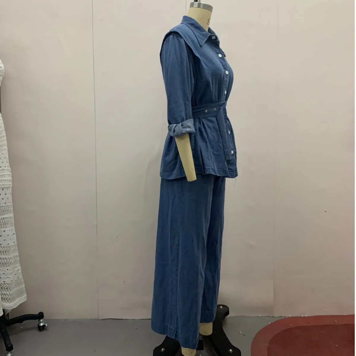 Tuta denim donna 2025 – giacca lunga a maniche lunghe + pantaloni a gamba ampia di alta qualità, stile autunnale