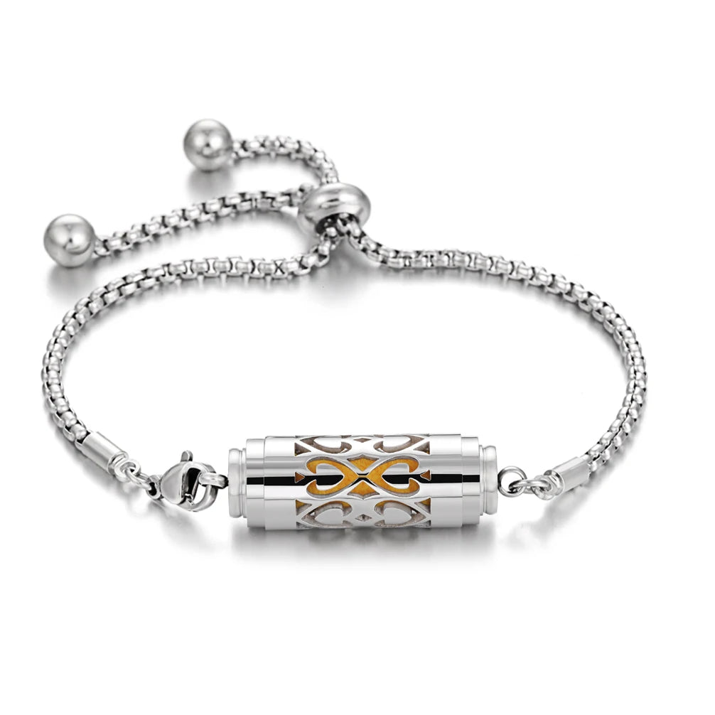 Bracciale diffusore aromaterapia argento in acciaio inox – Ciondolo profumato regolabile per oli essenziali