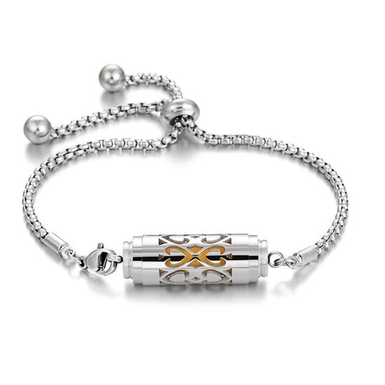 Bracciale diffusore aromaterapia argento in acciaio inox – Ciondolo profumato regolabile per oli essenziali