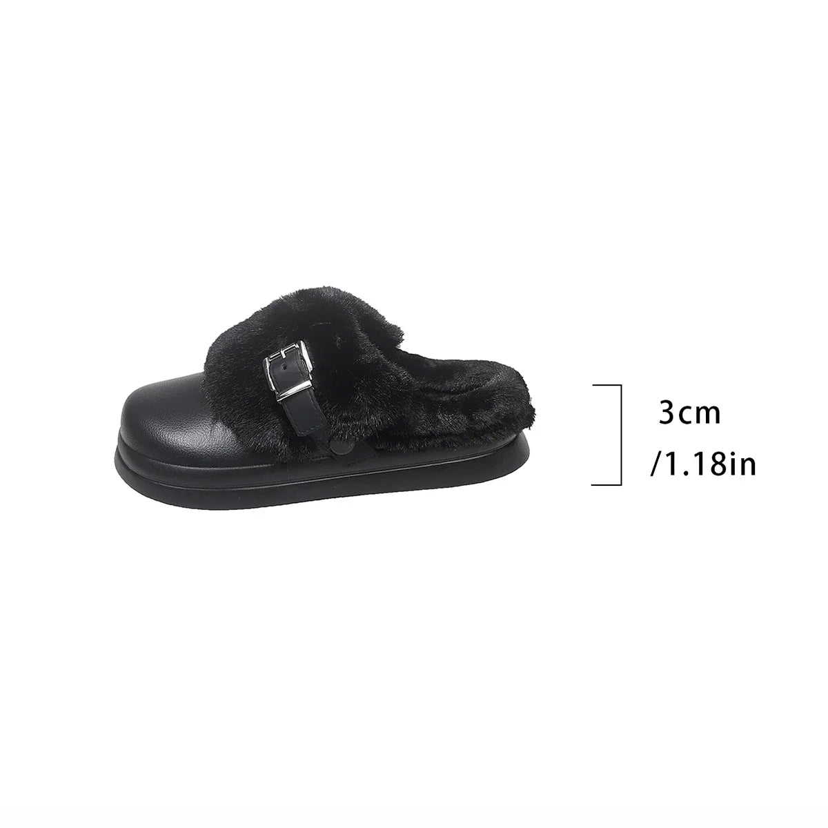 Women EVA Thick Sole Fur Slippers Closed Toe Fluffy Warm Home Slippers Woman Buckle Fashion Slip-on Cover Head Cotton Slippers