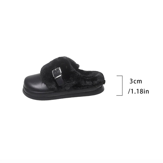 Women EVA Thick Sole Fur Slippers Closed Toe Fluffy Warm Home Slippers Woman Buckle Fashion Slip-on Cover Head Cotton Slippers