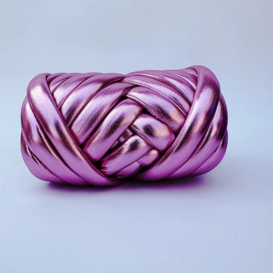 Filato mesh / ecopelle marshmallow per borse e uncinetto – opaco/lucido + pelle intrecciata artigianale