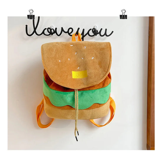 Zaino hamburger cartoon unisex – Backpack kawaii grande capacità per bambini e adulti, design buffo e comodo