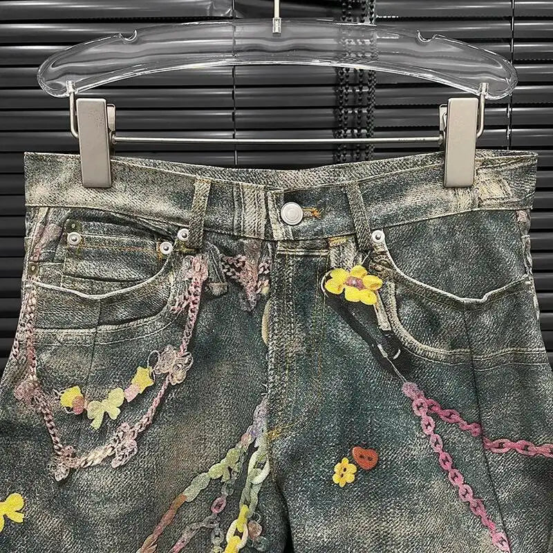 Jeans Donna Vita Alta con Stampa Catena – Denim Fashion Streetwear