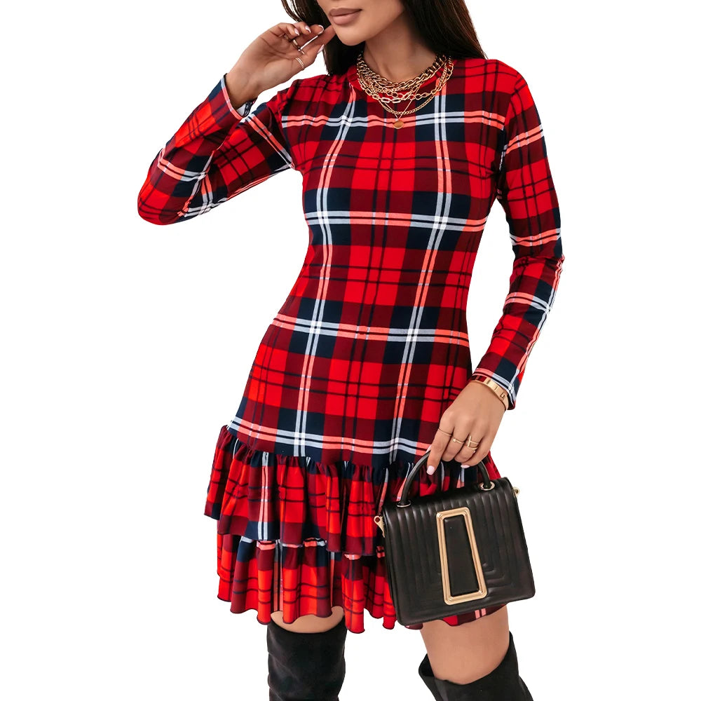 Abito rosso natalizio donna 2025 – maniche lunghe, bodycon, vita slim, stile elegante per feste invernali