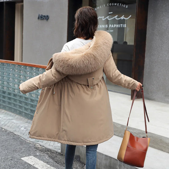 Parka invernale donna – Cappotto lungo imbottito con fodera in lana, cappuccio e colletto in pelliccia, giacca calda da neve