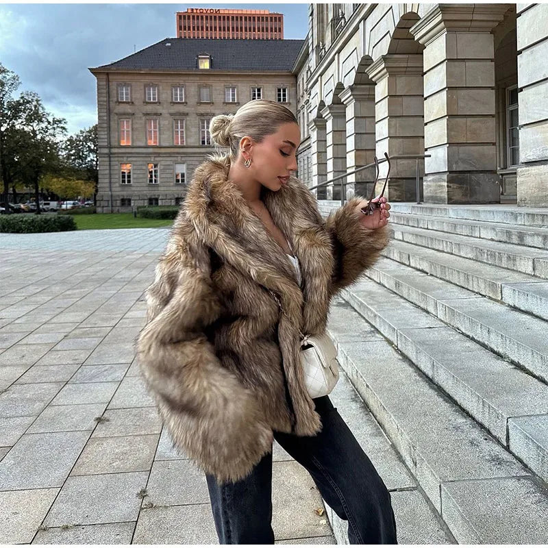 Cappotto in pelliccia sintetica con colletto a revers per donna – Giacca lunga a maniche lunghe, stile casual elegante per l'inverno 2025