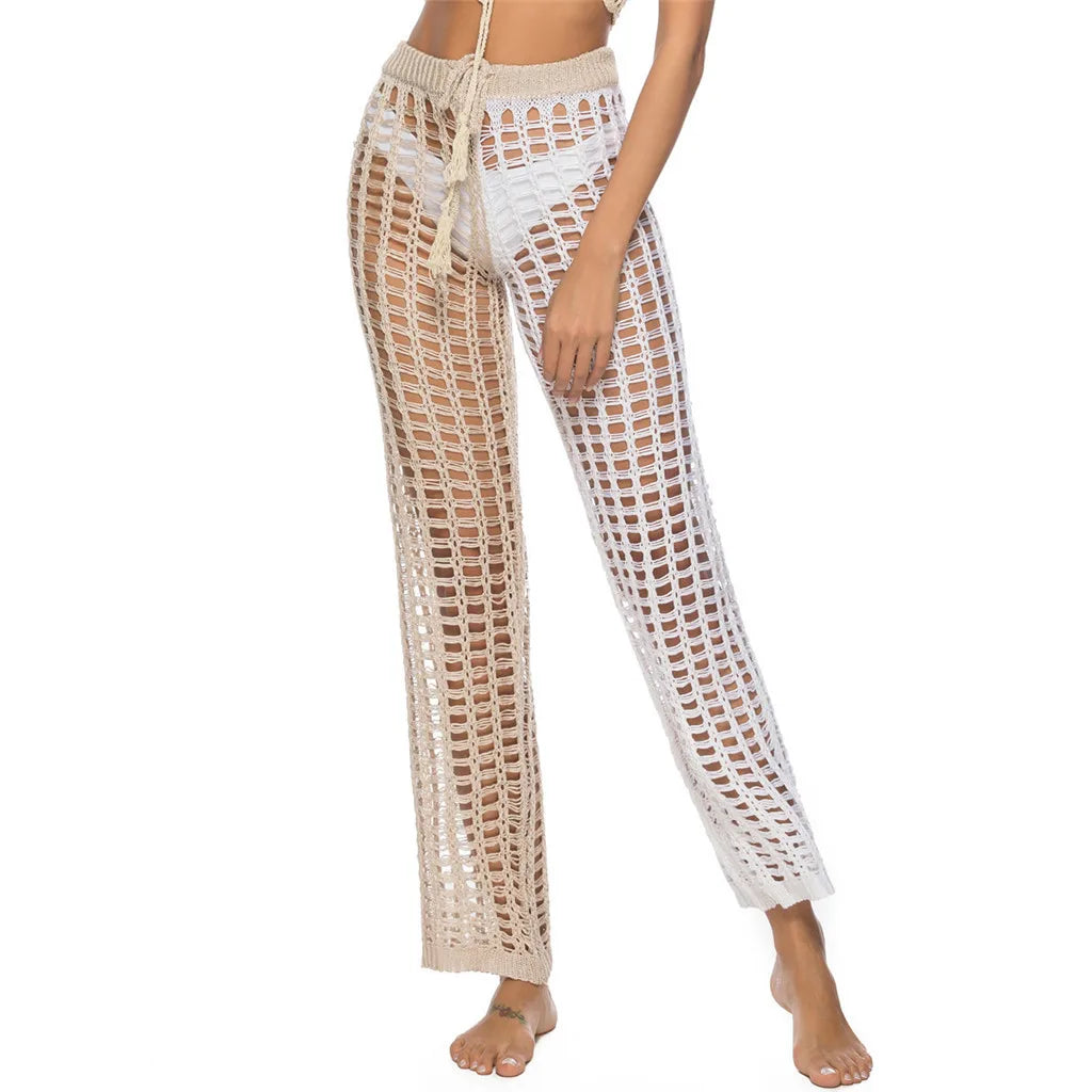 Pantaloni copricostume mesh trasparente con frange – Estate 2025