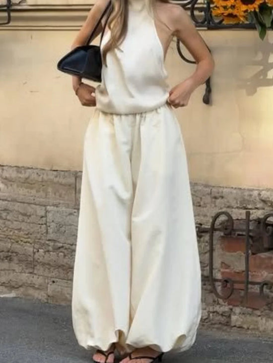 Pantaloni Balloon Donna Vita Alta – Wide Leg Bianco con Tasche