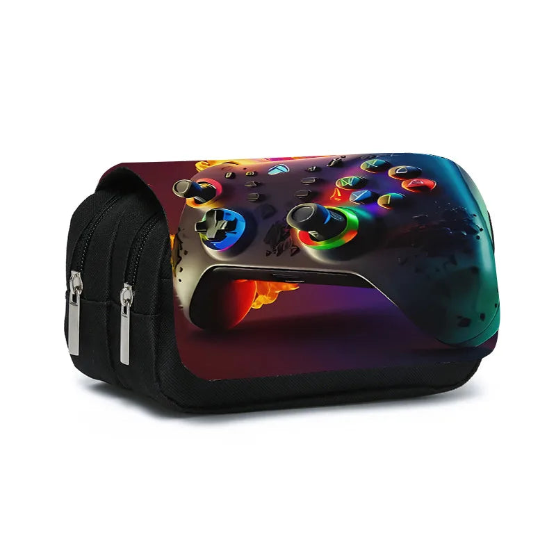 Game Controller Double Layered Flip Pen Case for Boy and Girls Best Gifts 2D Cartoon School Supplies Pencil Case for Children