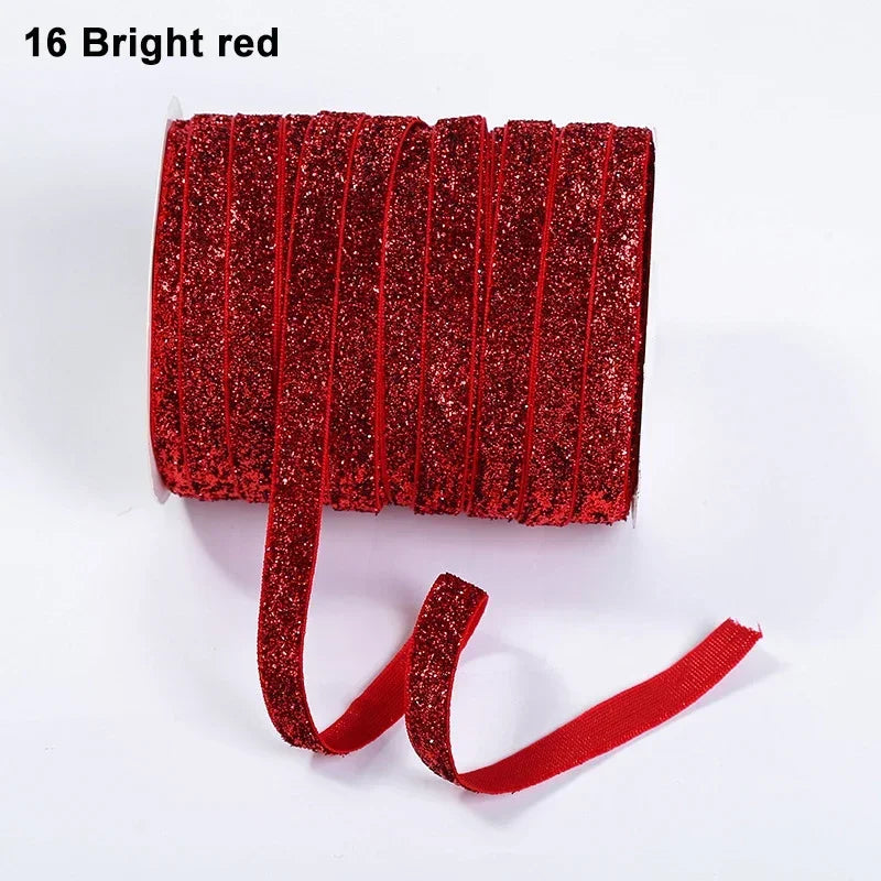 Nastro velluto glitter 10 mm – 50 metri multicolore per decorazioni, fai-da-te, confezioni regalo e artigianato