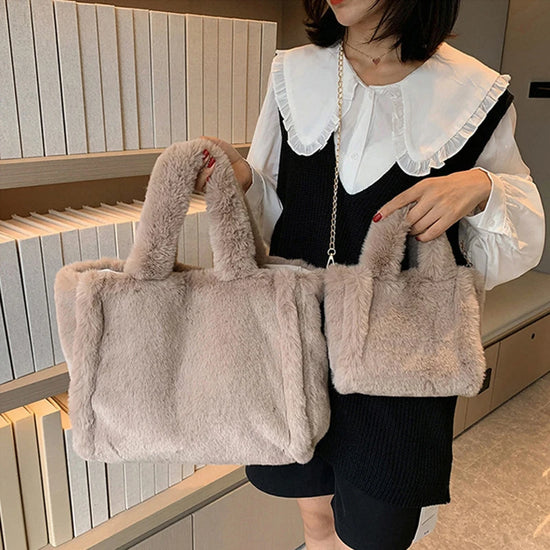 Shopper Tote Donna in Ecopelliccia Invernale – Borsa Furry Fluffy a Tracolla o Spalla