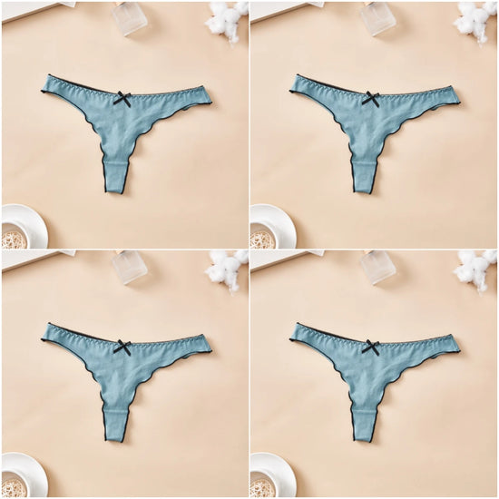 Set 4 pezzi perizomi donna in cotone – solid color, vita bassa, fascia T-back con fiocco, underwear comodo quotidiano