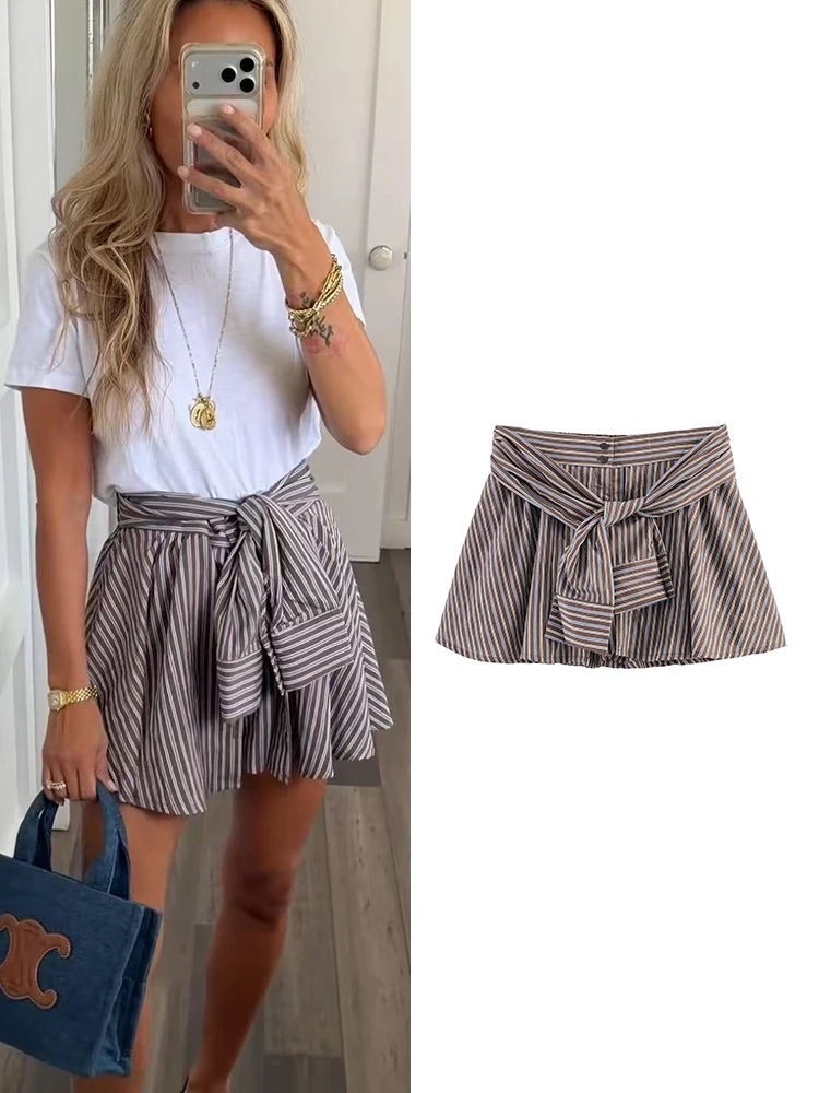 Shorts Donna a Righe Vita Alta – Pantaloncini Loose Estivi