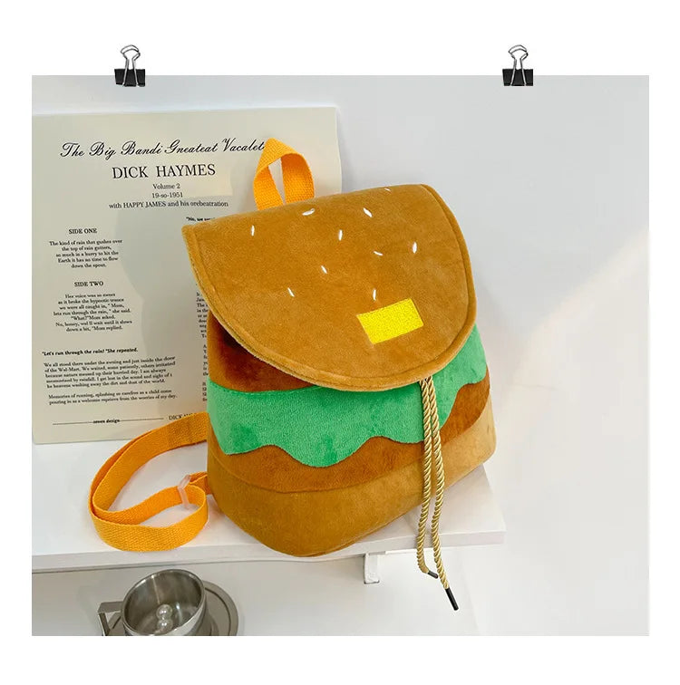 Zaino hamburger cartoon unisex – Backpack kawaii grande capacità per bambini e adulti, design buffo e comodo