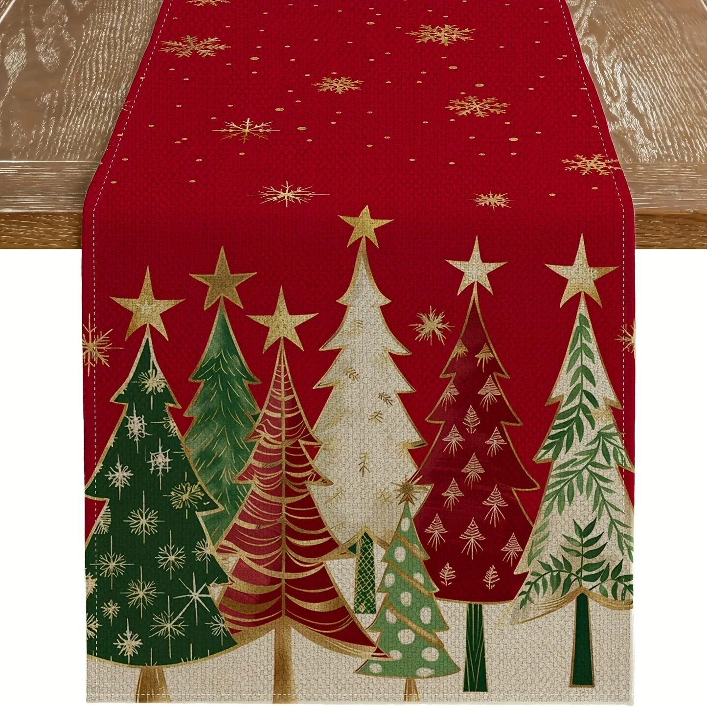 Runner da tavola natalizio rettangolare rosso – decorazione tavolo 33×183 cm con alberi di Natale e fiocchi di neve per feste e cene