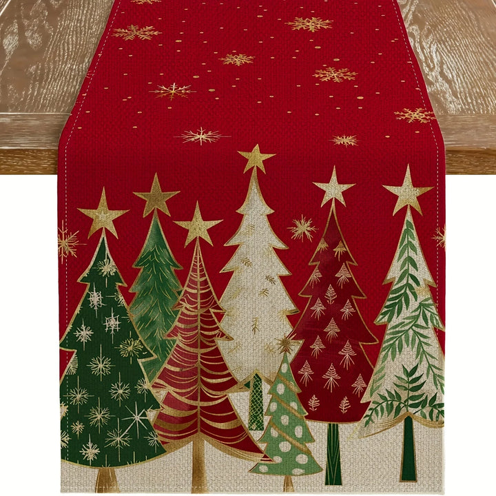 Runner da tavola natalizio rettangolare rosso – decorazione tavolo 33×183 cm con alberi di Natale e fiocchi di neve per feste e cene