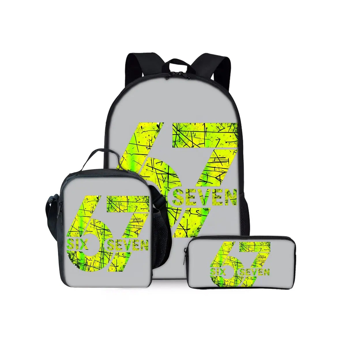 New Colorful Number 67 Print Three Piece Set Backpacks for Boy and Girls Best Gifts 2D Flat Cartoon School Bag for Children