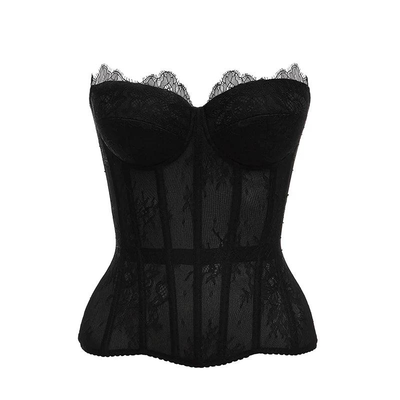Corsetto Sexy Senza Spalline – Bustier in Pizzo Donna