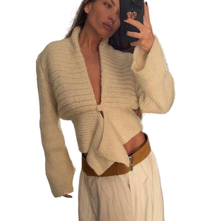 Maglione Y2K vintage da donna con scollo a V e collo revers – Slim fit knitwear retrò 2000s