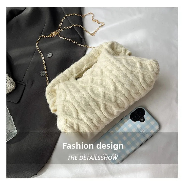 Borsa Crochet Donna Invernale – Crossbody Tricot con Catena e Texture Maglia