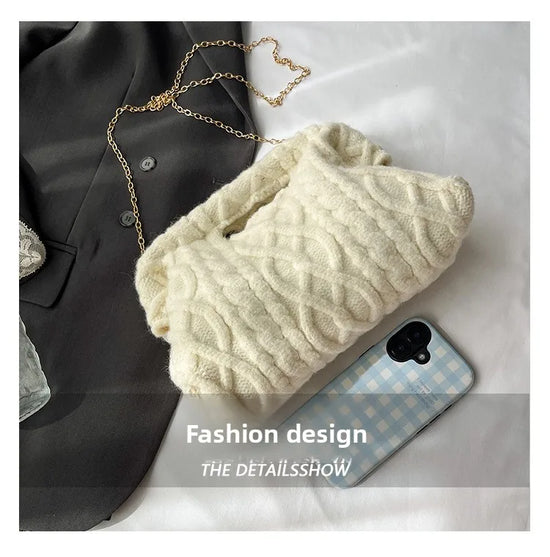 Borsa Crochet Donna Invernale – Crossbody Tricot con Catena e Texture Maglia