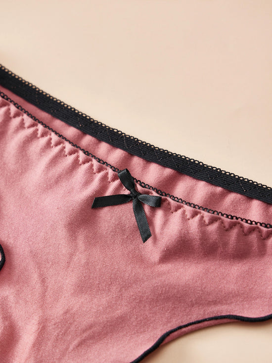 Set 4 pezzi perizomi donna in cotone – solid color, vita bassa, fascia T-back con fiocco, underwear comodo quotidiano