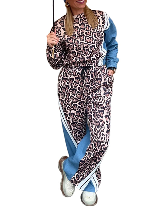 Completo Donna 2 Pezzi Leopardo – Pullover + Pantaloni Casual con Stampa Trendy