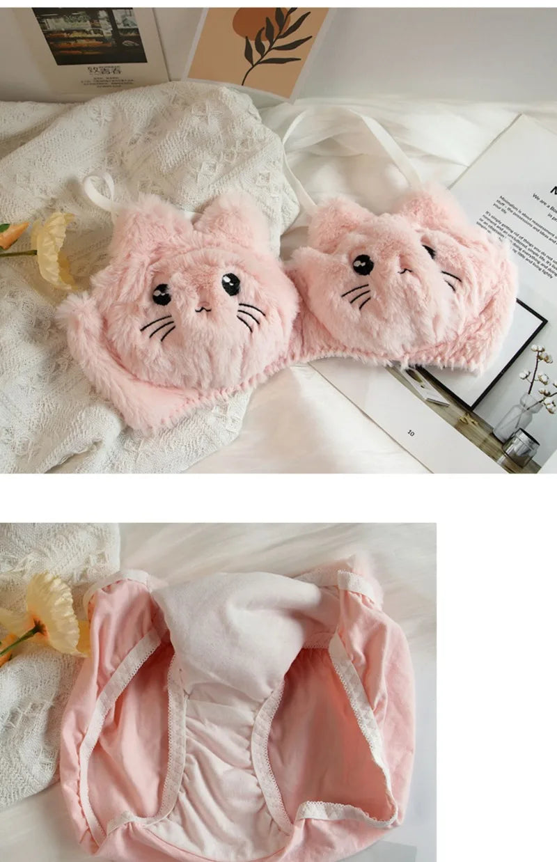 Set Intimo Donna Orsetto in Peluche ‒ Reggiseno e Slip Plush Invernali Cartoon