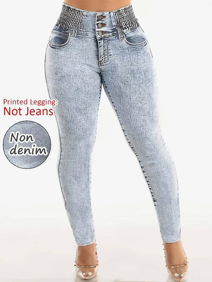 Leggings Donna Effetto Jeans Vita Alta – Stretch Grigio