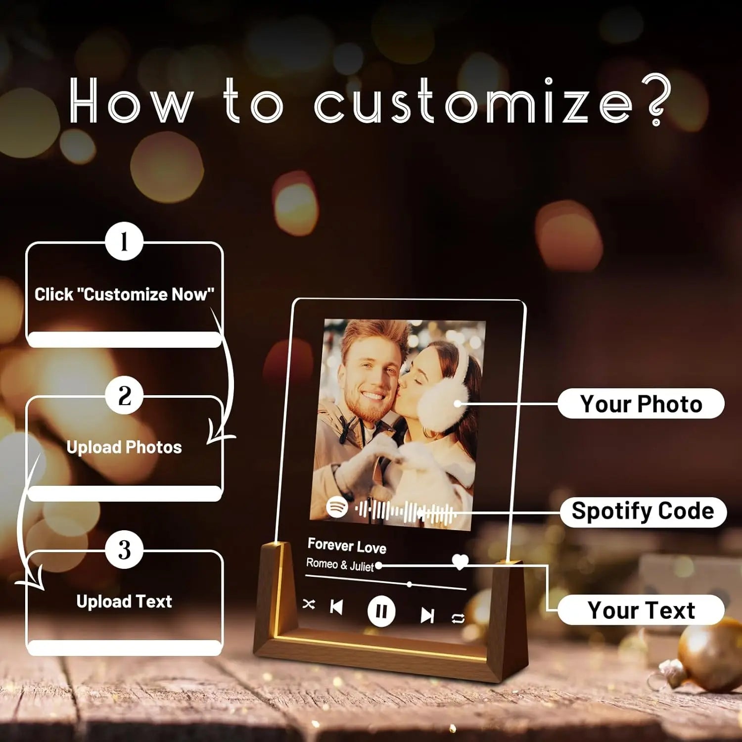 Targa Personalizzata con Musica Spotify – Lampada Acrilica Foto per Regalo Romantico