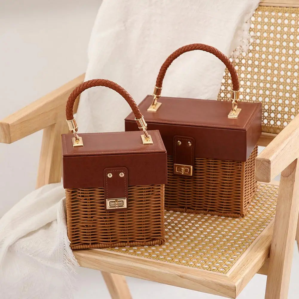 Borsa a Tracolla in Rattan Nera per Donna – Stile Casual Estivo, Fatto a Mano, Forma Box, Perfetta per Viaggi e Spiaggia