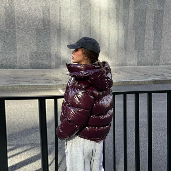 Piumino Corto Donna Lucido con Cappuccio e Zip - immagine 25