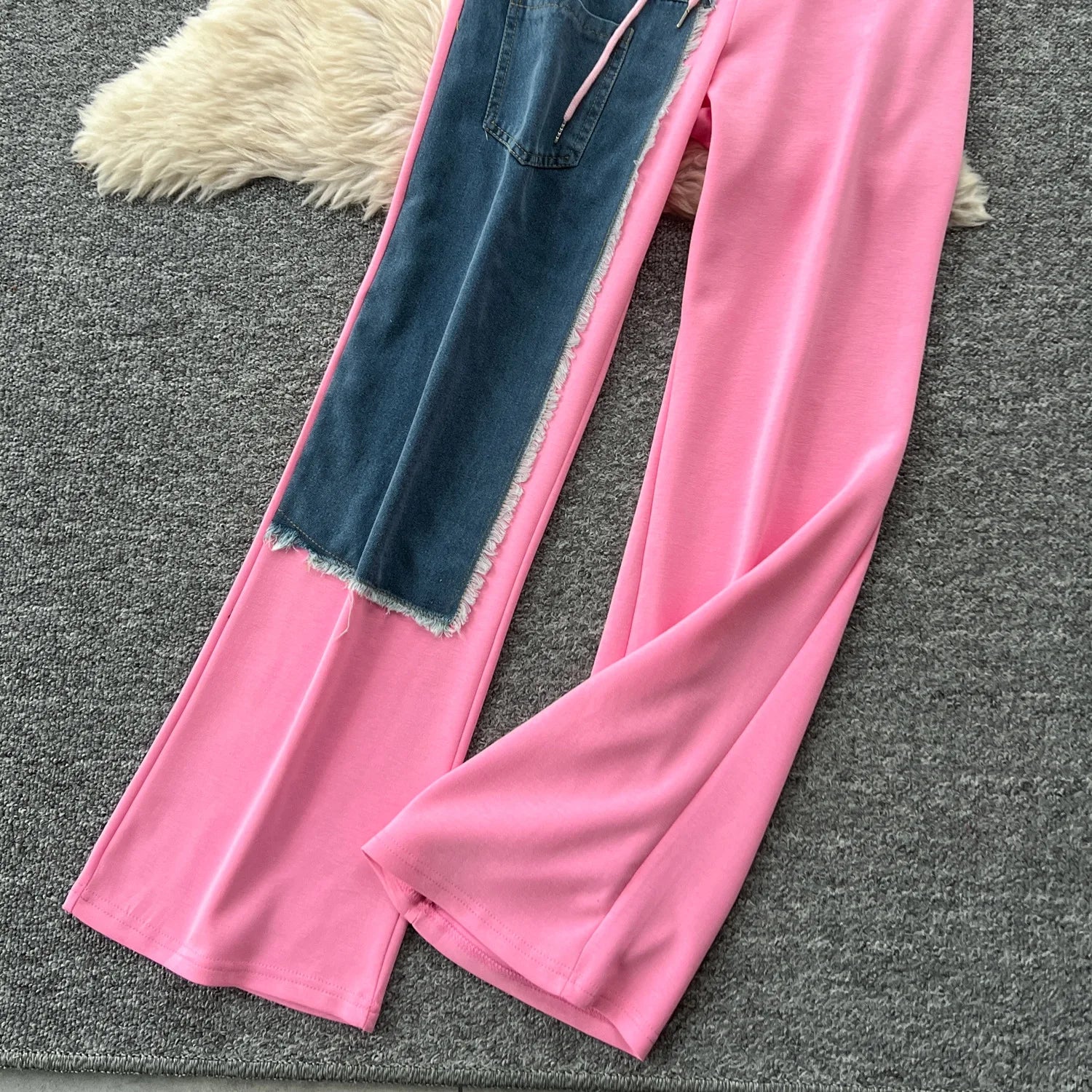 Set denim donna 2025 – completo felpa con cappuccio + pantaloni larghi elasticizzati, co-ord casual trendy