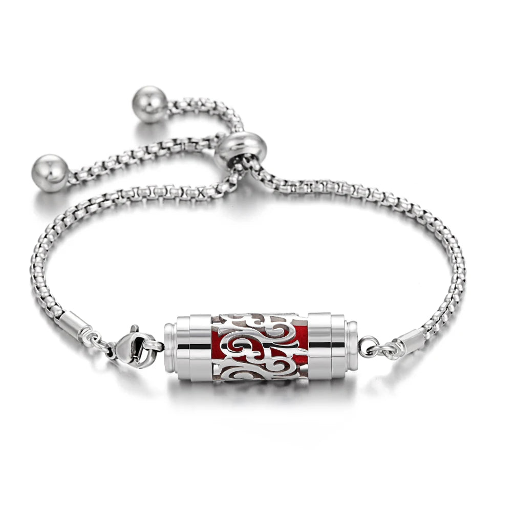 Bracciale diffusore aromaterapia argento in acciaio inox – Ciondolo profumato regolabile per oli essenziali