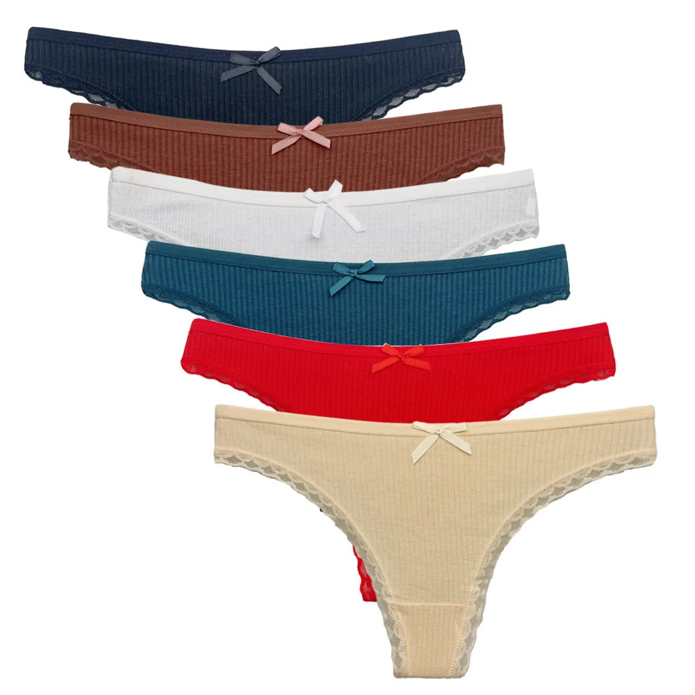 Set 5 pezzi perizomi donna in cotone – G-string vita bassa low-rise in colori solidi, lingerie comoda quotidiana