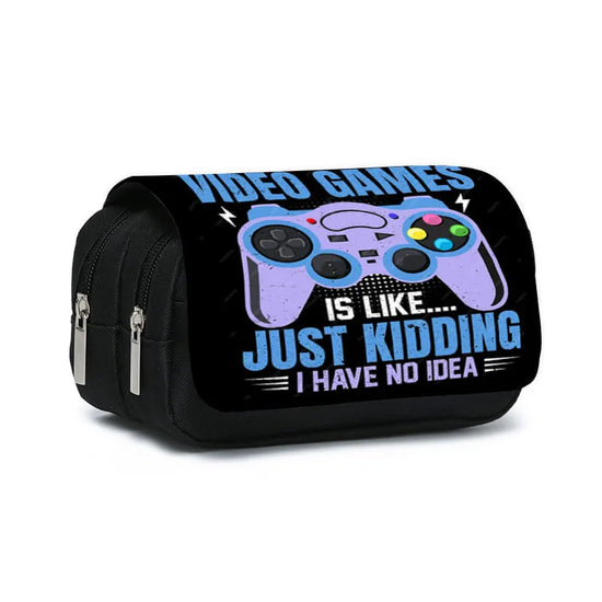 Game Controller Double Layered Flip Pen Case for Boy and Girls Best Gifts 2D Cartoon School Supplies Pencil Case for Children