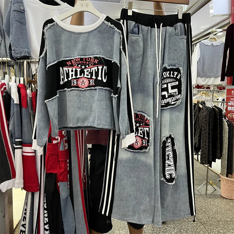 Completo Donna Felpa + Pantaloni Color-Block – Set Streetwear Casual con Cuffs Grezzi