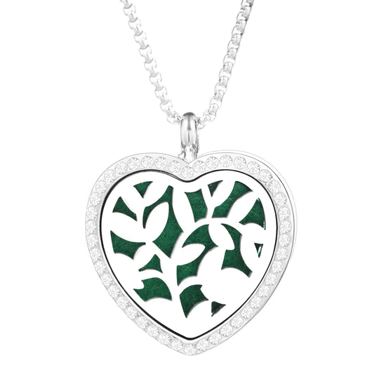 Collana Diffusore a Cuore con Strass in Acciaio Inox – Ciondolo Aromaterapia per Profumi e Oli Essenziali