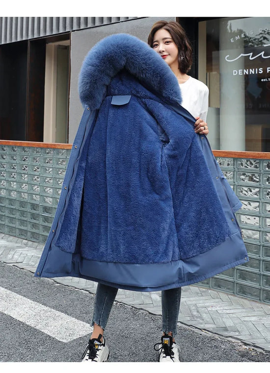 Parka invernale donna – Cappotto lungo imbottito con fodera in lana, cappuccio e colletto in pelliccia, giacca calda da neve