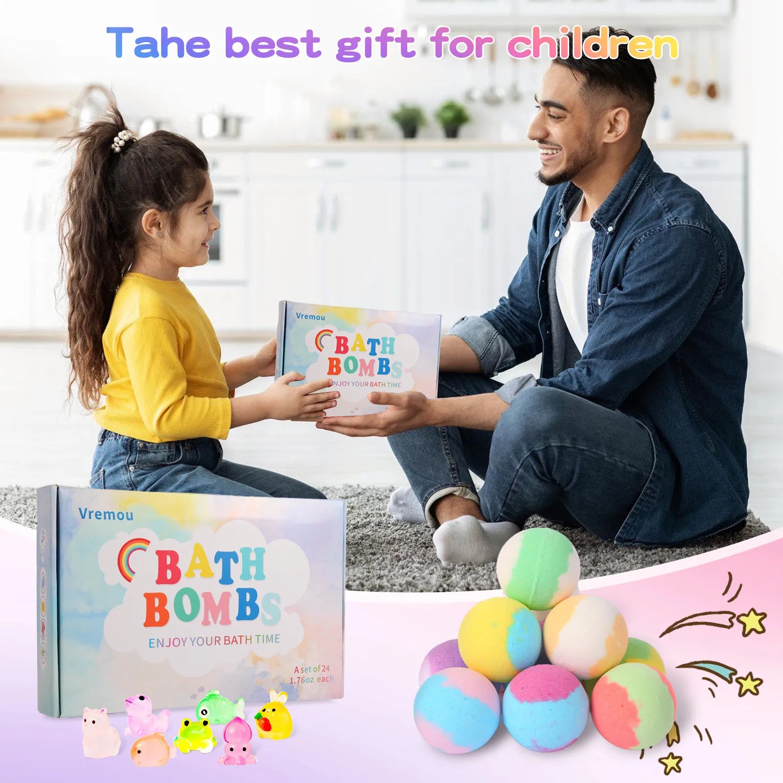 Bombe da Bagno Bambini con Sorpresa 24 Pezzi – Palline da Vasca Colorate con Giochi