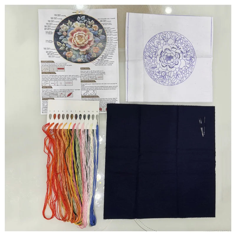 Kit Ricamo Gatto e Fiori – Set DIY Punto Croce per Principianti