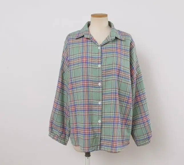Camicia a quadri donna autunno 2025 – camicia manica lunga stile preppy vintage, taglio loose, single-breasted