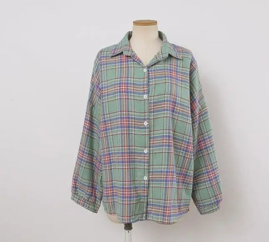 Camicia a quadri donna autunno 2025 – camicia manica lunga stile preppy vintage, taglio loose, single-breasted