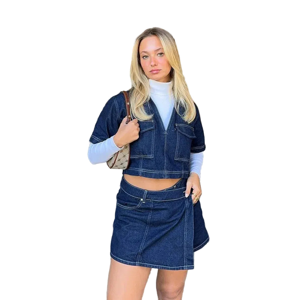Completo Denim Donna – Set Top e Shorts Elegante Estate